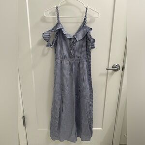 Blue and white striped cotton dress